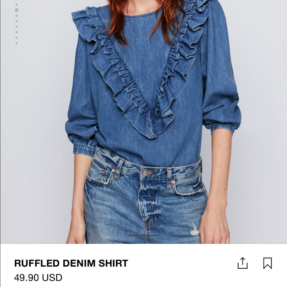 BNWT ZARA denim ruffled shirt size large